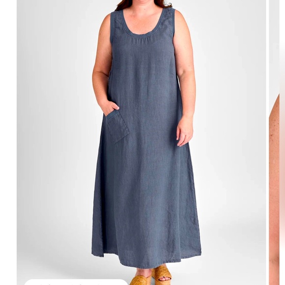 FLAX Serene Dress Linen Maxi Gray Slate Sleeveless Lagenlook Dress Size M - Picture 2 of 15